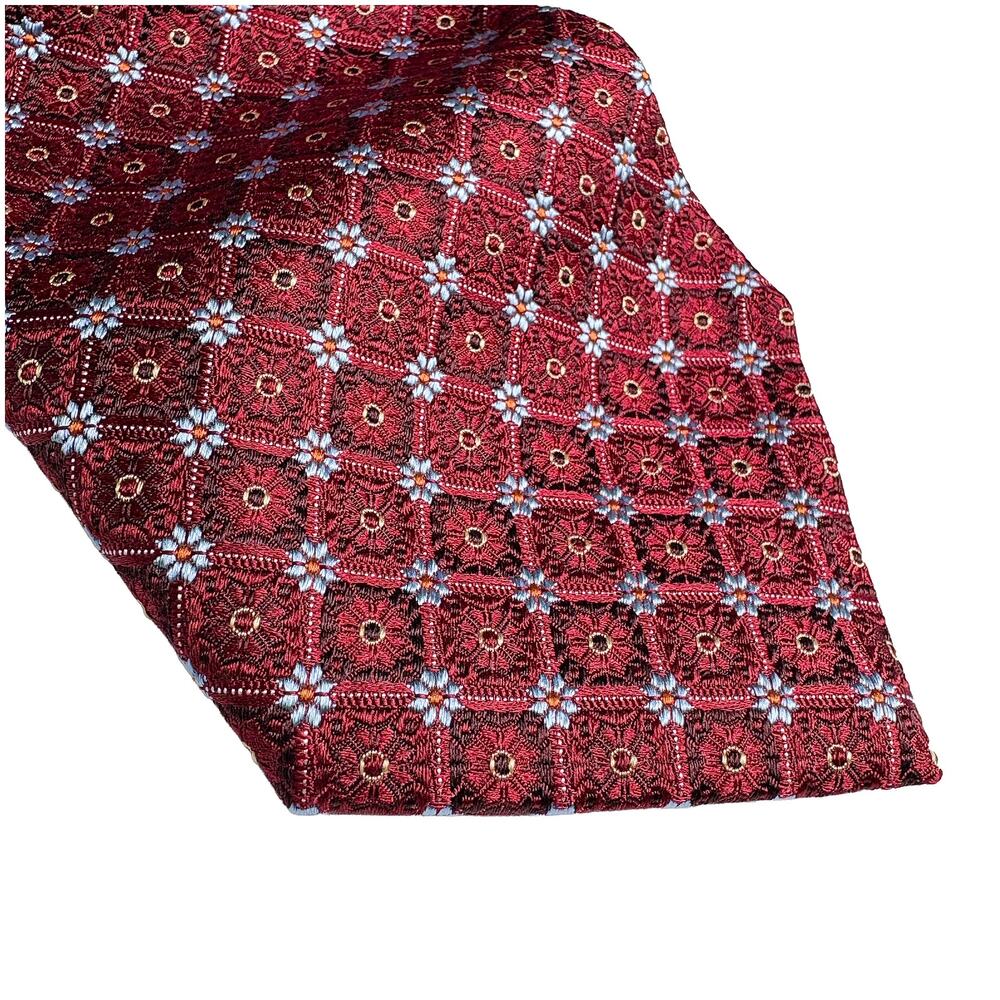 Ermenegildo Zegna Textured Silk Tie Red Floral Jacquard Italy Mens 59 x 3.75